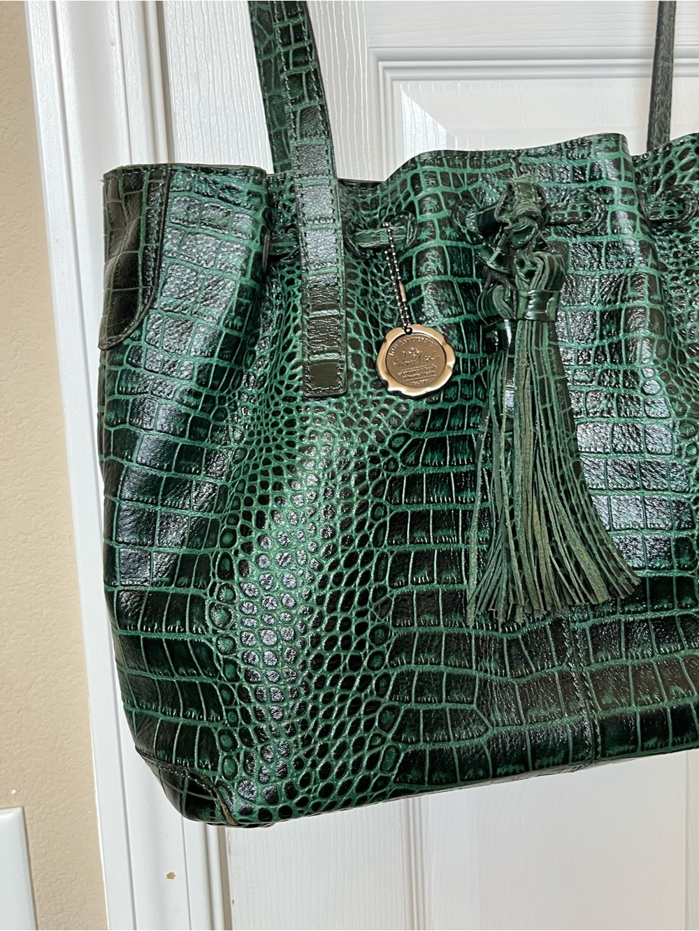 Patricia Nash Dark Green Croc-Embossed Tote with Tassel Charm - Picture 2 of 16